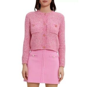 Maje Pink Textured Crewneck Cardigan Sweater Size Small/ 1